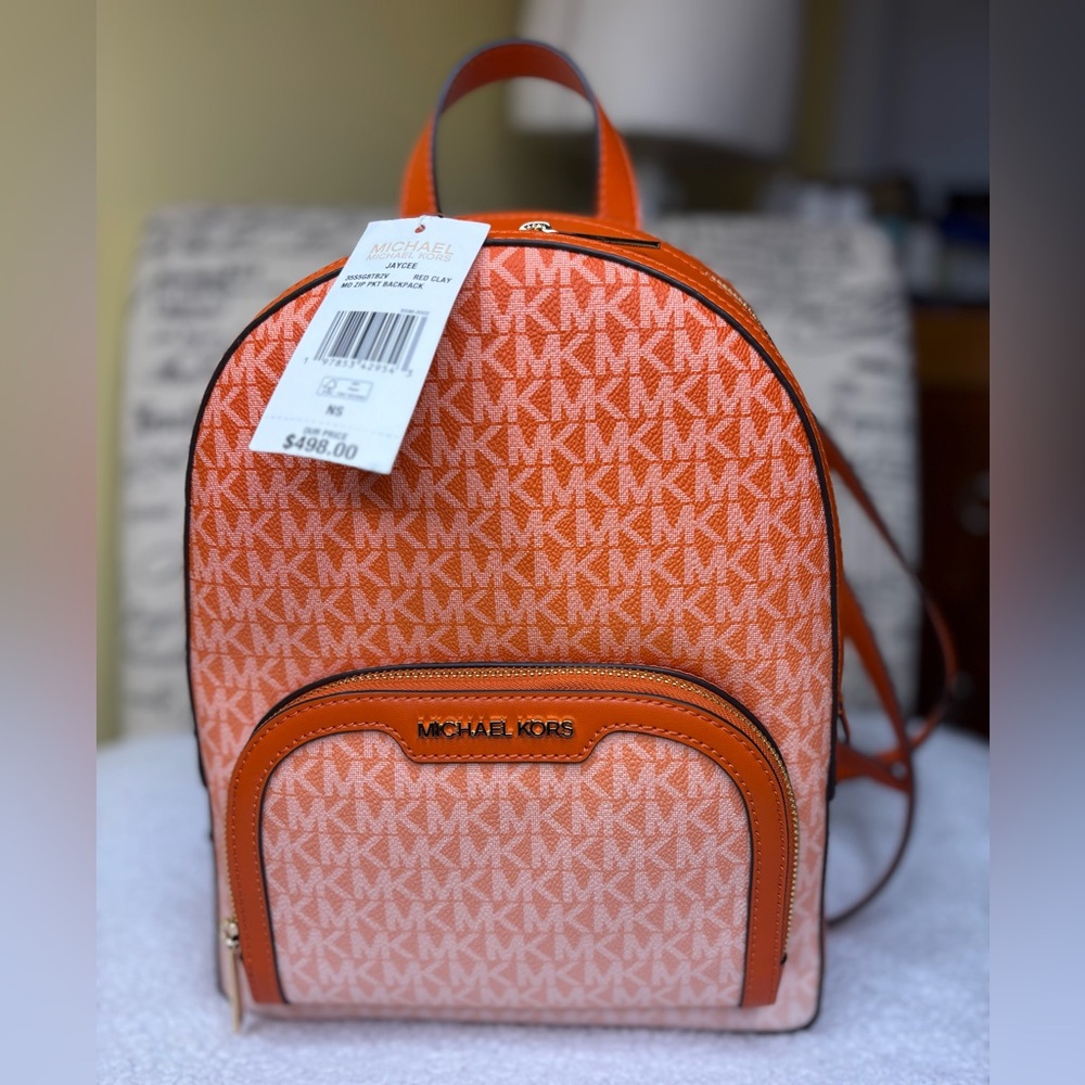 Michael Kors Jaycee Medium Ombré Signature Logo Backpack Red Clay